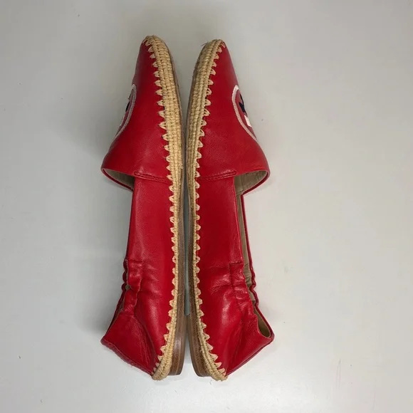 Tory Burch Darien Red Loafer Espadrille nappa leather Womens Size 7M - Picture 10 of 16